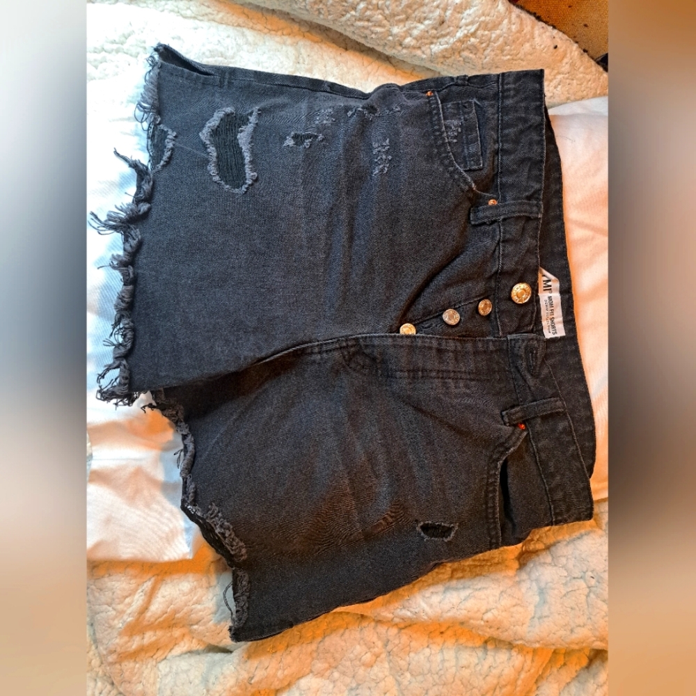 Mi Black Denim Shorts with Gold Button Accents